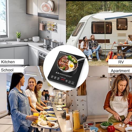 AMZCHEF Portable Induction Cooktop with 4 Preset Menus, 20 Temperature & Power Settings,1800W Countertop Burner, Safety Functions,4H Timer, Electric Hot Plate for Kitchen, RV, Apartment, Room