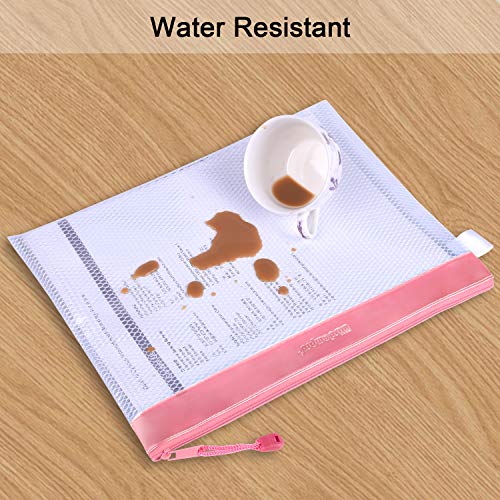Wisdompro Zipper Pouch, 4 Pack Waterproof Mesh File Bag, Document Organizer - color: Pink