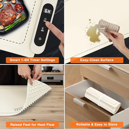 FYY Extra Large Warming Mat for Food, Rapid and Full Surface Heating Beige - color: Off White, size: XX Large Size: 36"x16"