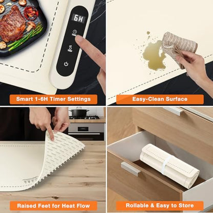 FYY Extra Large Warming Mat for Food, Rapid and Full Surface Heating Beige - color: Off White, size: XX Large Size: 36"x16"
