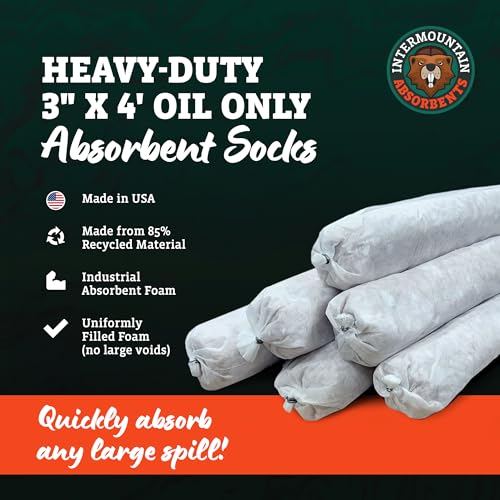 Oil Only Absorbent Socks - 3"x4', 6 Pack - Absorbs Hydrocarbons & Oil Spill Absorbent, Recycled Polypropylene Non-Water Absorbing, Hydraulics Liquid Absorb Sock, Repels Water - size: 3"x4' (6 Pack)