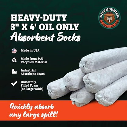 Oil Only Absorbent Socks - 3"x4', 6 Pack - Absorbs Hydrocarbons & Oil Spill Absorbent, Recycled Polypropylene Non-Water Absorbing, Hydraulics Liquid Absorb Sock, Repels Water - size: 3"x4' (6 Pack)