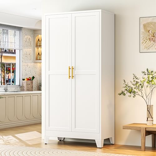 GAIOUS 75.2" Tall Metal Storage Cabinet with 2 Doors & 5 Adjustable Shelves - color: White, size: 18"D x 36"W x 75.2"H