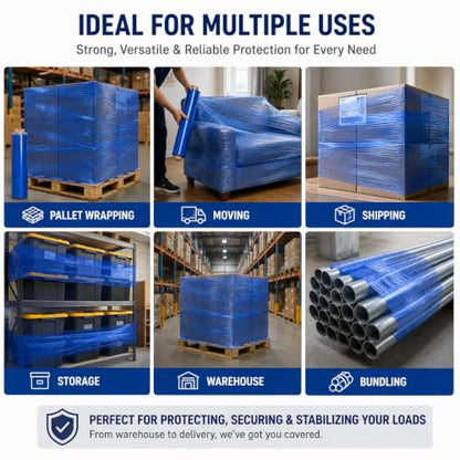 18" Stretch Wrap Film, 1500 ft, 80 Gauge (20 Micron), 7-Layer Clear Pallet Wrap, Up to 80% Stretch, Self-Adhering Heavy-Duty Moving & Packing Film, 6 Rolls (Blue, 18 inch x 1500 feet) - color: Blue, size: 18 in x 1500 ft - 6 Rolls