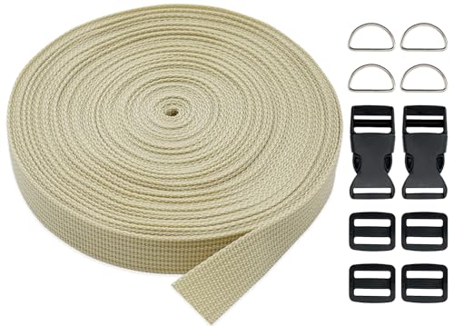 3/4 Inch Beige Polypropylene Webbing Straps 15Yds for Sewing - color: Beige, size: 15