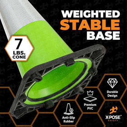 Xpose Safety 28” Lime Green Traffic Cone Dual 6" & 4" Reflective Collar - color: Lime, size: 28" 7lb. Cone