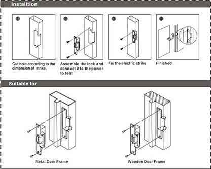 Failure Secure ANSI Standard Heavy Duty Electric Strike Lock for North American Door 1000kg Holding Force for Wooden Metal PVC Door - style: Strike Lock
