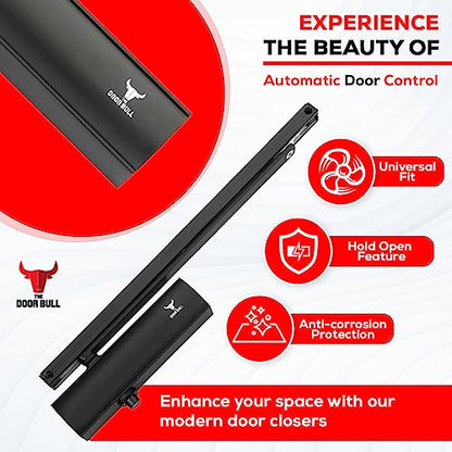 The Door Bull Series 5000 Automatic Door Closer – Hold Open Arm Features - size: 5000 Series, style: Matte Black