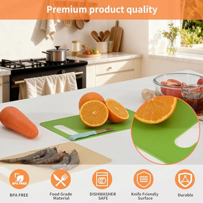 Luckyiren Plastic Cutting Board Set, 6-Piece Kitchen Cutting Mats, BPA-Free - color: Green/Red/Yellow/White; 4-Pack