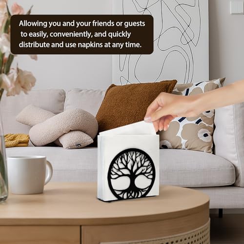 MSJGA Napkin Holder for Table, Standing Napkin Dispenser Outdoor Farmhouse Black Cocktail Napkin Holders for Kitchen Coffee Shop Dining Room (6"x 1.7"x 4.9") - size: Cocktail Napkin 6x6" - Tree