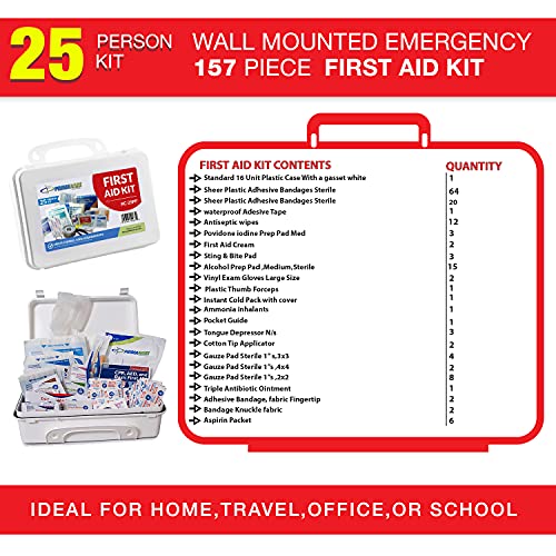 Primacare KC-25PP 25 Person Compact First Aid Kit with 157 Pieces Emergency Medical Supplies, Portable Kits for Home, School and Office, Wall Mount, 10x7x3 inches - size: 25 Person Kit