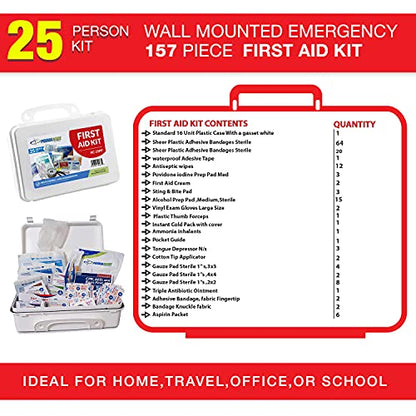 Primacare KC-25PP 25 Person Compact First Aid Kit with 157 Pieces Emergency Medical Supplies, Portable Kits for Home, School and Office, Wall Mount, 10x7x3 inches - size: 25 Person Kit