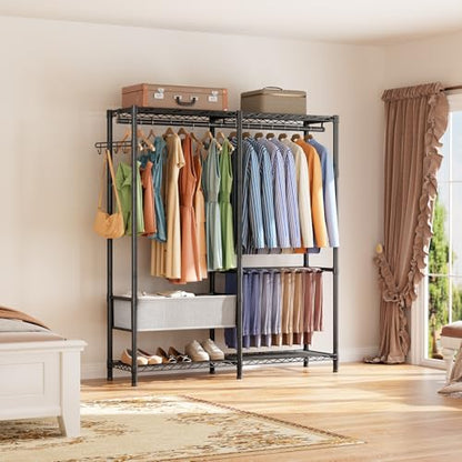 Golpart Heavy Duty Clothes Rack Metal Wardrobe with Adjustable Wire Shelves - color: Black, size: 15.75"D x 46"W x 78.75"H