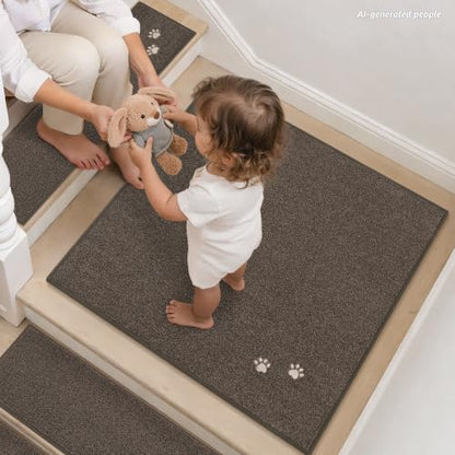 BEQHAUSE Stair Landing Rug Non-Slip 30"x30", Landing Mats for Stairs, Brown - color: Brown - Dog Paws, size: 30 in X 30 in (1 Pieces)