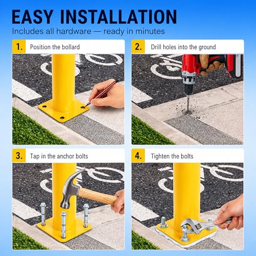 Crowd Control Warehouse Trafford 42-Inch Steel Bollard, Yellow - size: 42 inches