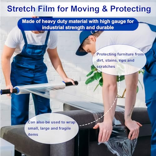 RAZCC Stretch Film, Industrial Strength Stretch Wrap for Pallet Wrap, Heavy Duty Clear Plastic Wrap with Handles, Moving Wrapping Plastic Roll, 15 Inch x 1000 Feet, 60 Gauge, 1 Pack - size: 1 Roll