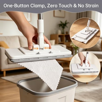 2‑in‑1 Snap Grip Mini Mop with 5 Reusable Cloths, Zero Touch No Wash Lazy Mop, Suitable for Wet/Dry Floors, House Wall, Windows, Corners,Versatile and Efficient - size: Mini Mop with 5 Reusable Cloths