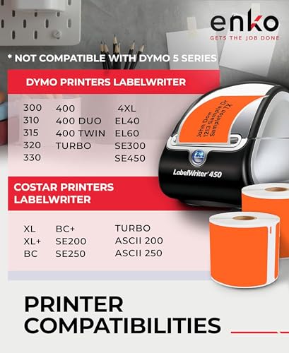 enKo 30256 6 Rolls | 1800 Orange Direct Thermal Labels (2-5/16 x 4 in) - color: Orange