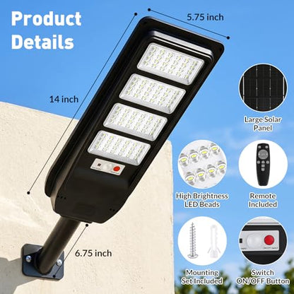 Solar Street Lights Outdoor 2-Pack, 18000LM 6500K Waterproof LED Motion Sensor Solar Flood Light, Dusk to Dawn Outdoor Lighting with Remote, Solar-Powered Commercial Area Lighting for Parking Lot Yard - size: 2-Pack