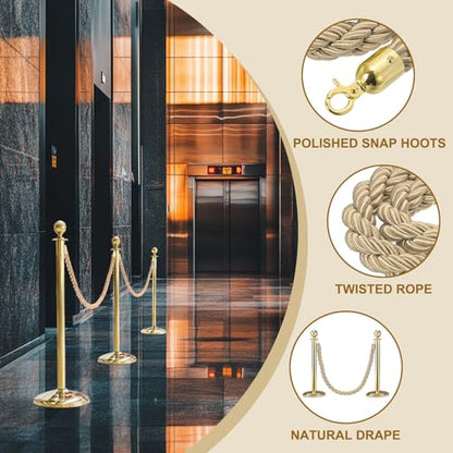 MECCANIXITY Twisted Stanchion Rope 6.6Ft/2M Barrier Rope w Hooks - color: Champagne Golden, size: 6.6 Ft