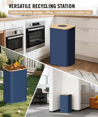 Magicheap 26 Gallon (100L) Recycling Bins for Kitchen with Bamboo lid, Blue - color: Blue