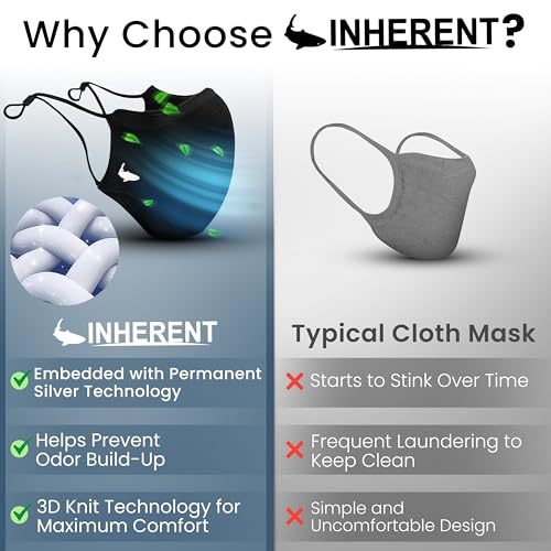 INHERENT Reusable Face Mask, Anti-Odor, Adjustable, Comfortable - style: Black - Large
