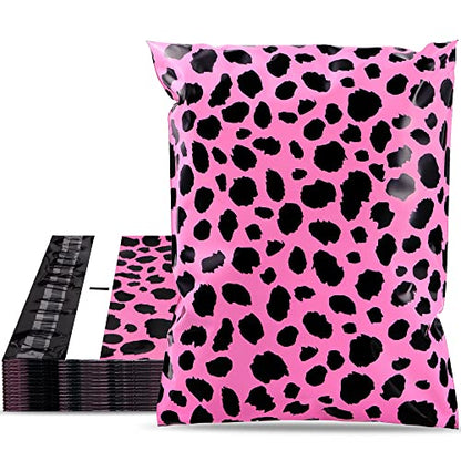 10x13 Inch Poly Mailers, Pink Leopard, 100 Pack Self Sealing - color: Pink Leopard