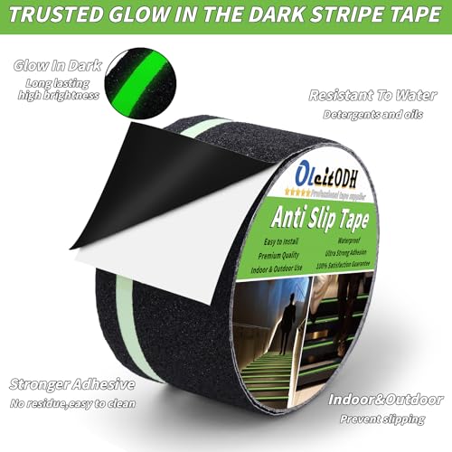 Oleitodh Anti-Slip Traction Tape, 4In x 60Ft, Glow-in-Dark Green Stripe - color: Luminescent, size: 4 in x 60 ft