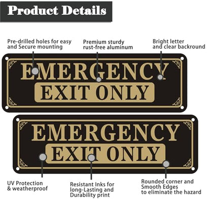 2 Pack Emergency Exit Only Sign, 10 x 3 Inches Rust Free Aluminum