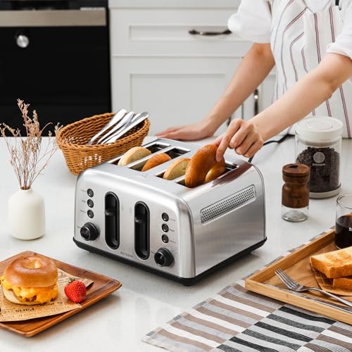 BUYDEEM DT440 4-Slice Toaster, 6 Shade Settings, 1.5" Wide Slots, Silver - size: 4-Slice