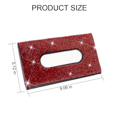 Rhinestone Leather Car Sun Visor Tissue Holder, Red/Black - color: Red+black
