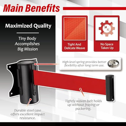 DuraSteel Wall Mount Crowd Control Retractable Belt Barrier - 9.2 Ft Red Retractables Barrier Belt, Crowd Control Barriers Do Not Enter Line Dividers for Crowds NOT Stanchions with Retractable Belts - color: Red Belt, size: Black Case