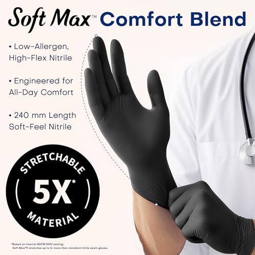 Supmedic Soft Max® Nitrile Exam Gloves, Powder-Free, Black, 100 Count - color: X-large (Black)