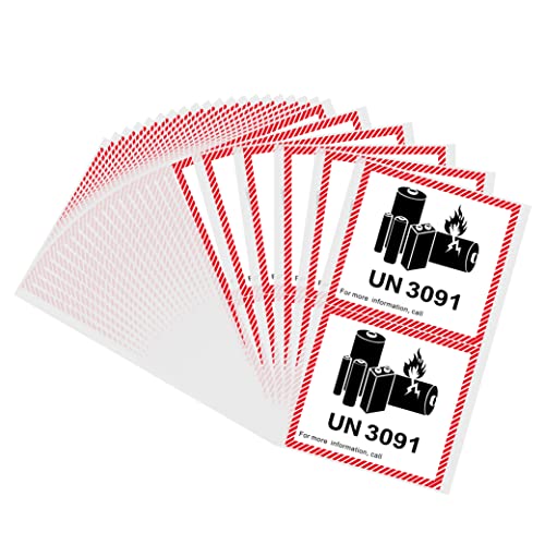 HYBSK 50PCS 4.7" x 4.3" Lithium Ion Battery Transport Caution Warning Labels for Shipping (UN3091) - size: UN3091