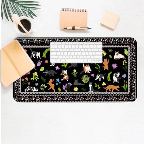 Cat Desk Mat, Cute Large Mouse Pad for Women, Black 31.5"x15.7" - color: D-black Cats, size: 31.5" x 15.7"
