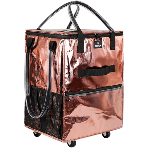 Large Reusable Grocery Bag On 5 Wheels, 130L Foldable Rolling Tote Bag - color: Rose Gold, size: Large