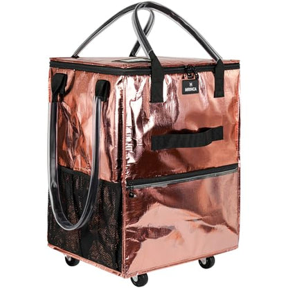 Large Reusable Grocery Bag On 5 Wheels, 130L Foldable Rolling Tote Bag - color: Rose Gold, size: Large