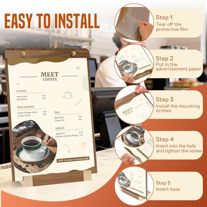 4 Pack Acrylic Sign Holder 8.5 x 11 with Walnut Wood Base, Tabletop Clear Display Stand for Restaurant Menus, Office Flyers & Wedding Table Numbers - color: 4 Pack