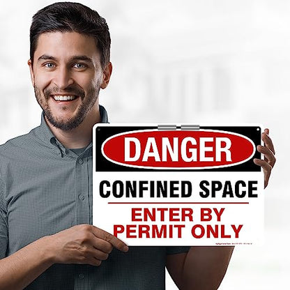 Danger Confined Space Enter By Permit Only Sign, 10x14 Inches, Rust Free .040 Aluminum, Fade Resistant, Made in USA by My Sign Center - size: 10x14 - Aluminum