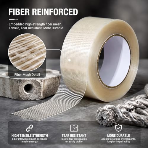 Amylove Filament Strapping Tape, 12 Rolls, 2 Inch X 55 Yard