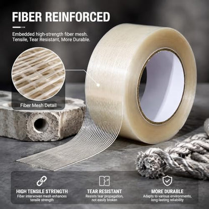 Amylove Filament Strapping Tape, 12 Rolls, 2 Inch X 55 Yard