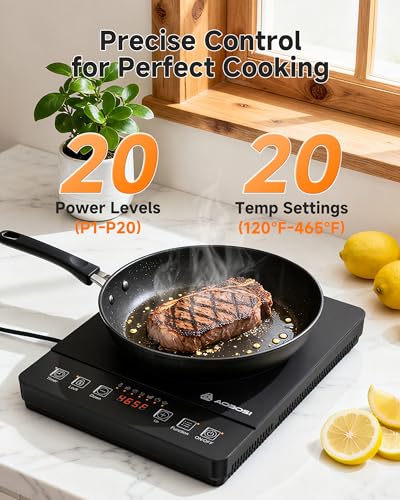 AOBOSI Portable induction cooktop, 1800W fast and efficient cooking, blue LCD screen, 17 power levels/20 temperature levels, pause/timer, keep warm, DIY three-stage program, Christmas gifts