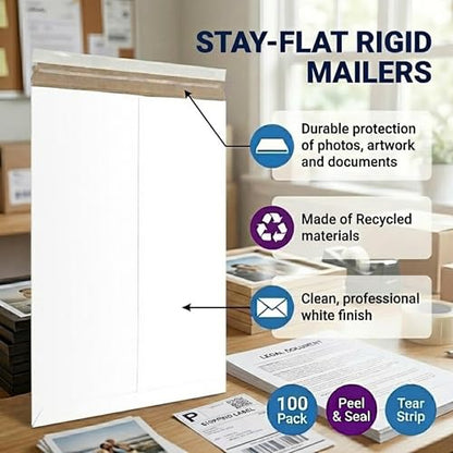 BOX USA Rigid Mailers 9" x 12" (100-Pack) - Cardboard Mailer Envelopes for Photos, Documents, Prints - Stay Flat - size: 9" x 12" (100-Pack)
