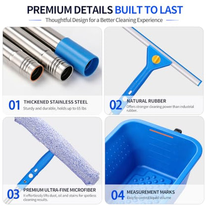 Window Cleaning Kit - 14pc Window Cleaner Tools, 79” High Window Squeegee with Extension Pole for Safe Outdoor Washing, Window Washing Kit with All Necessary Tools