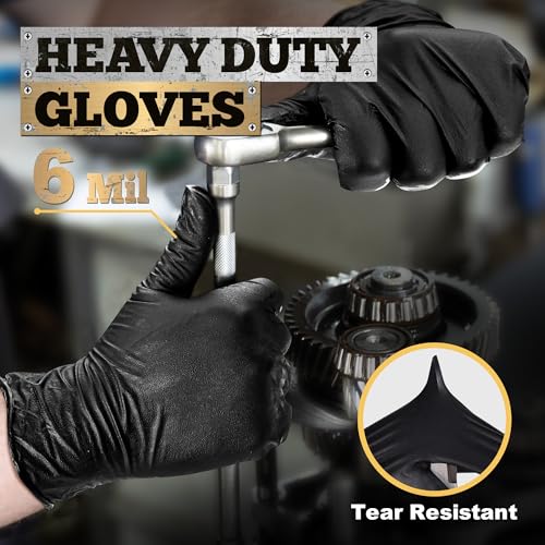 TitanFlex Heavy Duty Black Nitrile Gloves, 6 Mil, Fully Textured, Mechanic Disposable Gloves, Latex Free, Powder Free - size: Medium