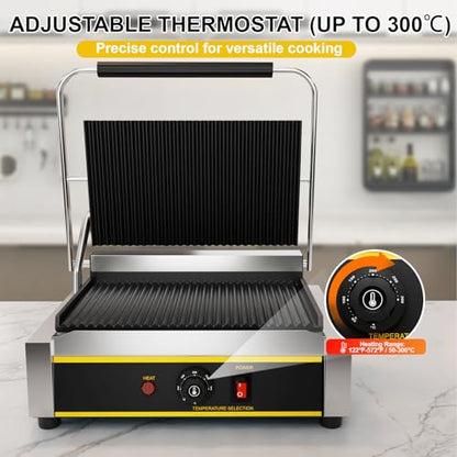 Commercial Panini Press Grill, 1800W Electric Sandwich Panini Maker - size: 13.4"×9"