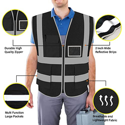 FEimaX High Visibility Safety Vest Mesh Work Vests with Reflective Strips - color: Black, size: Small