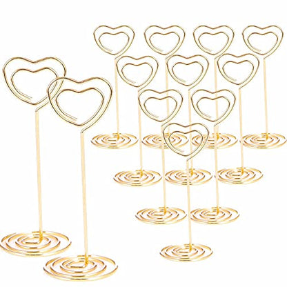 12pcs Table Number Holders Metal, 3.35 inch Place Card Stands for Wedding Centerpieces, Birthday Party - Table Card & Photo Picture Holders (Gold-Heart Shaped) - color: Gold-Heart Shaped