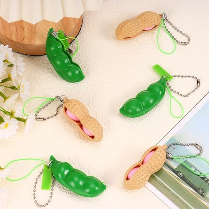 12 PCS Squeeze Bean Peanuts Keychain, Pea Peanut Keychain Fidget Toys, Soybeans Peanuts Sensory Fidget Toys Gifts for Stress Relief, Keyring, Decoration, Party Toys Supplies
