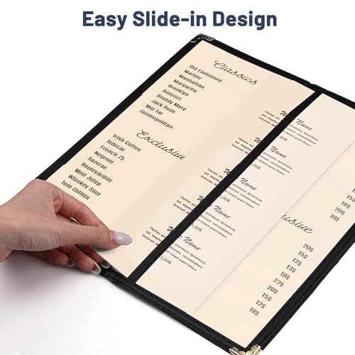 WeChef 30 Pcs 4.25 x 11" Restaurant Menu Covers 4 Page 8 View Menu Holders - size: 4.25x11" - 8 View